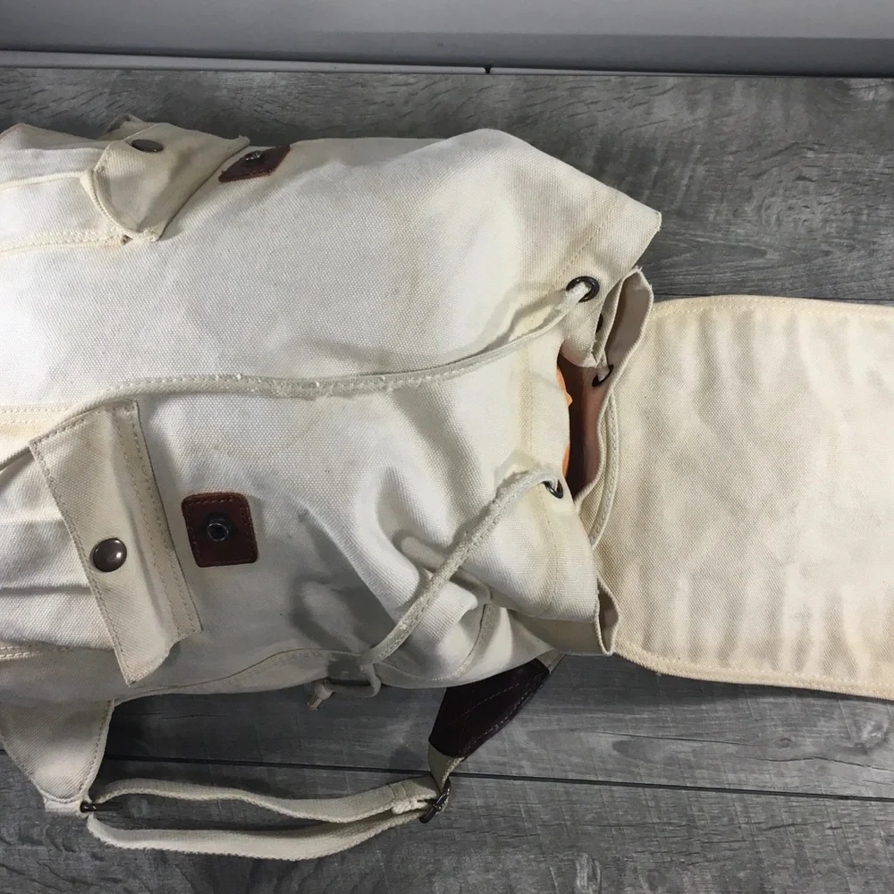Brown Lucky Brand Cotton & Leather Purse Day Everyday Knapsack Travel Backpack